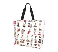 OKFSTY Cute Chihuahua Pug Pattern Printed Reusable Shoulder Bag For Women, Large Tote Shopping Bag With Pocket, Trendy Handbag For Work Gym Travel
