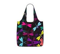 OKFSTY Cute Dragonfly Print Printed Reusable Tote 25l Polyester Grocery Shopper Packable Washable Modern Carryall