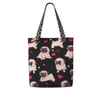 OKFSTY Cute Pug Canvas Tote Bag, Pockets, Durable, Lightweight, Polyester Shopping Cloth Bag, Gifts