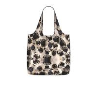 OKFSTY Cute Pug Print Printed Reusable Tote 25l Polyester Grocery Shopper Packable Washable Modern Carryall