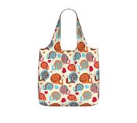 OKFSTY Cute Snail Print Printed Reusable Tote 25l Polyester Grocery Shopper Packable Washable Modern Carryall