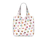 OKFSTY Delicious Cupcakes Print Printed Reusable Tote 25l Polyester Grocery Shopper Packable Washable Modern Carryall