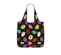 OKFSTY Donut Print Printed Reusable Tote 25l Polyester Grocery Shopper Packable Washable Modern Carryall