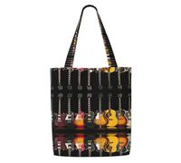OKFSTY Electric Guitar Canvas Tote Bag, Pockets, Durable, Lightweight, Polyester Shopping Cloth Bag, Gifts