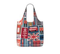 OKFSTY England Symbols Print Printed Reusable Tote 25l Polyester Grocery Shopper Packable Washable Modern Carryall