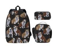 OKFSTY English Bulldogs Backpacks with Lunch Box Pencil Case Set for Study Sessions at The Library