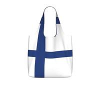 OKFSTY Finnish Flag Print Printed Reusable Tote 25l Polyester Grocery Shopper Packable Washable Modern Carryall