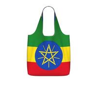 OKFSTY Flag Of Ethiopia Print Printed Reusable Tote 25l Polyester Grocery Shopper Packable Washable Modern Carryall