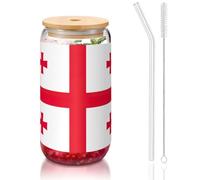 OKFSTY Flag of Georgia Printing 16oz Drinking Glasses Set for Coffee Accessories Iced Beer Cups,Glass Cup Reusable for Gifts