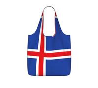 OKFSTY Flag Of Iceland Print Printed Reusable Tote 25l Polyester Grocery Shopper Packable Washable Modern Carryall