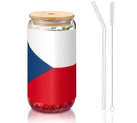 OKFSTY Flag of The Czech Republic Printing 16oz Drinking Glasses Set for Coffee Accessories Iced Beer Cups,Glass Cup Reusable for Gifts