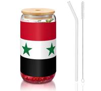 OKFSTY Flag of The Syrian Arab Republic Printing 16oz Drinking Glasses Set for Coffee Accessories Iced Beer Cups,Glass Cup Reusable for Gifts