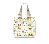 OKFSTY Flying Bees Daisy Print Printed Reusable Tote 25l Polyester Grocery Shopper Packable Washable Modern Carryall