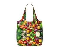OKFSTY Fresh Fruits And Vegetables Print Printed Reusable Tote 25l Polyester Grocery Shopper Packable Washable Modern Carryall