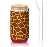 OKFSTY Giraffe Print Printing 16oz Drinking Glasses Set for Coffee Accessories Iced Beer Cups,Glass Cup Reusable for Gifts