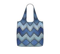 OKFSTY Gradient Blue Denim Print Printed Reusable Tote 25l Polyester Grocery Shopper Packable Washable Modern Carryall