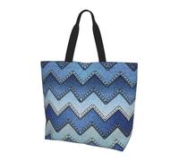 OKFSTY Gradient Blue Denim Printed Reusable Shoulder Bag For Women, Large Tote Shopping Bag With Pocket, Trendy Handbag For Work Gym Travel