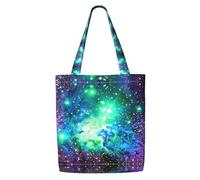 OKFSTY Green Blue Purple Galaxy Canvas Tote Bag, Pockets, Durable, Lightweight, Polyester Shopping Cloth Bag, Gifts