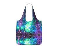 OKFSTY Green Blue Purple Galaxy Print Printed Reusable Tote 25l Polyester Grocery Shopper Packable Washable Modern Carryall