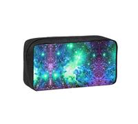 OKFSTY Green Blue Purple Galaxy Printed School Stationery Pouch Roomy Pencil Organizer Durable Zip Bag Polyester Case for Daily Carry