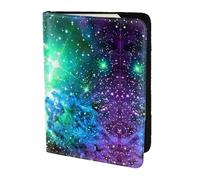 OKFSTY Green Blue Purple Galaxy Printing Fashion Passport Holder Personalized Printed Cowhide Id Holder Travel Passport Cover 5.5 in