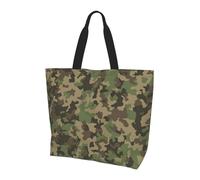 OKFSTY Green Camo Printed Reusable Shoulder Bag For Women, Large Tote Shopping Bag With Pocket, Trendy Handbag For Work Gym Travel