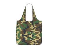 OKFSTY Green Military Camo Print Printed Reusable Tote 25l Polyester Grocery Shopper Packable Washable Modern Carryall