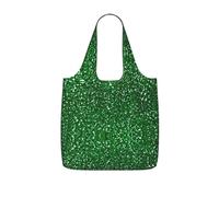 OKFSTY Green Sequin Sparkle Print Printed Reusable Tote 25l Polyester Grocery Shopper Packable Washable Modern Carryall