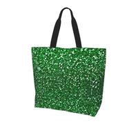 OKFSTY Green Sequin Sparkle Printed Reusable Shoulder Bag For Women, Large Tote Shopping Bag With Pocket, Trendy Handbag For Work Gym Travel