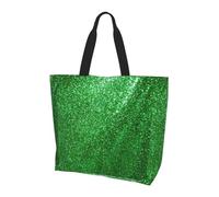 OKFSTY Green Sequin Sparkle Printed Reusable Shoulder Bag For Women, Large Tote Shopping Bag With Pocket, Trendy Handbag For Work Gym Travel