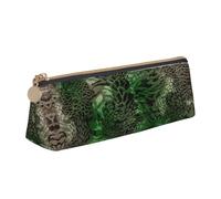 OKFSTY Green Snake Classic Triangular Design Portable Leather Pencil Case with Large Storage Capacity Pencil Pouch