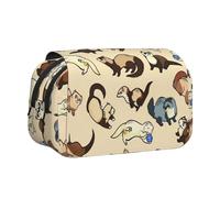 OKFSTY Hairy Ferret Printing Double Layer Pen Pencil Case,Large Capacity Storage Pen Pouch for School Supplies for Kids