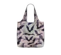 OKFSTY Halloween Bats Grey Print Printed Reusable Tote 25l Polyester Grocery Shopper Packable Washable Modern Carryall