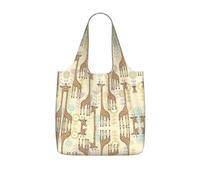 OKFSTY Hand Drawn Giraffes Print Printed Reusable Tote 25l Polyester Grocery Shopper Packable Washable Modern Carryall