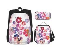 OKFSTY Hawaiian Flower Print 3pcs Backpack, 16" Boys Preschool Elementary Bookbag and Lunch Box Light Weight