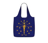 OKFSTY Indiana State Flag Print Printed Reusable Tote 25l Polyester Grocery Shopper Packable Washable Modern Carryall