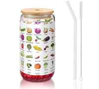 OKFSTY Introduction of Various Vegetables Printing 16oz Drinking Glasses Set for Coffee Accessories Iced Beer Cups,Glass Cup Reusable for Gifts