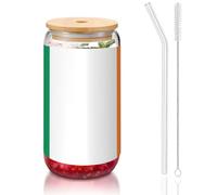OKFSTY Irish Flag Printing 16oz Drinking Glasses Set for Coffee Accessories Iced Beer Cups,Glass Cup Reusable for Gifts