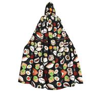 OKFSTY Japanese Sushi Black Printing Adult Halloween Large Hooded Cloak 57.8 Inches Length, Suitable For Masquerade Costumes, Comic Con