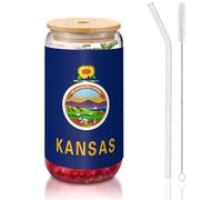 OKFSTY Kansas State Flag Printing 16oz Drinking Glasses Set for Coffee Accessories Iced Beer Cups,Glass Cup Reusable for Gifts