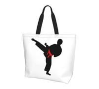 OKFSTY Karate Boy Vector Changeable Belt Color Printed Reusable Shoulder Bag For Women, Large Tote Shopping Bag With Pocket, Trendy Handbag For Work Gym Travel