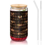 OKFSTY Library Bookshelf Book Printing 16oz Drinking Glasses Set for Coffee Accessories Iced Beer Cups,Glass Cup Reusable for Gifts