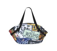 OKFSTY License Plate 2-in-1 Foldable Camping Tote Bag, 37'' Stylish Printed Beach Blanket for Outdoor Picnic Travel