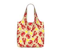 OKFSTY Lobster And Crab Print Printed Reusable Tote 25l Polyester Grocery Shopper Packable Washable Modern Carryall
