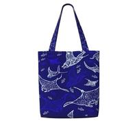 OKFSTY Manta Ray And Fish Canvas Tote Bag, Pockets, Durable, Lightweight, Polyester Shopping Cloth Bag, Gifts
