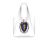 OKFSTY Massachusetts State Flag Print Printed Reusable Tote 25l Polyester Grocery Shopper Packable Washable Modern Carryall