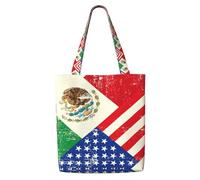 OKFSTY Mexican American Flag Canvas Tote Bag, Pockets, Durable, Lightweight, Polyester Shopping Cloth Bag, Gifts