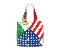 OKFSTY Mexican American Flag Print Printed Reusable Tote 25l Polyester Grocery Shopper Packable Washable Modern Carryall