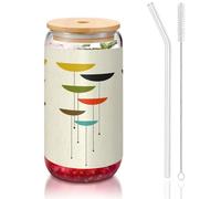 OKFSTY Mid Century Modern Prints Printing 16oz Drinking Glasses Set for Coffee Accessories Iced Beer Cups,Glass Cup Reusable for Gifts