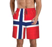 OKFSTY Norwegian Flag Print Men's Surfing Beach Shorts Quick Dry Swim Trunks Elastic Waist Shorts for Water Sports White